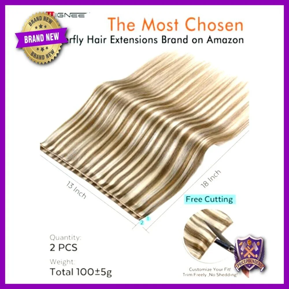 Human Hair Extensions 18 Inch Glue-Free Weft Micro Beads Volume